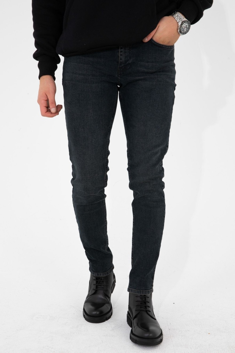 Hlt Jeans Erkek Taşlamalı Antrasit Slim Fit Likralı Esnek Jeans Kot Pantolon Hlthe001935