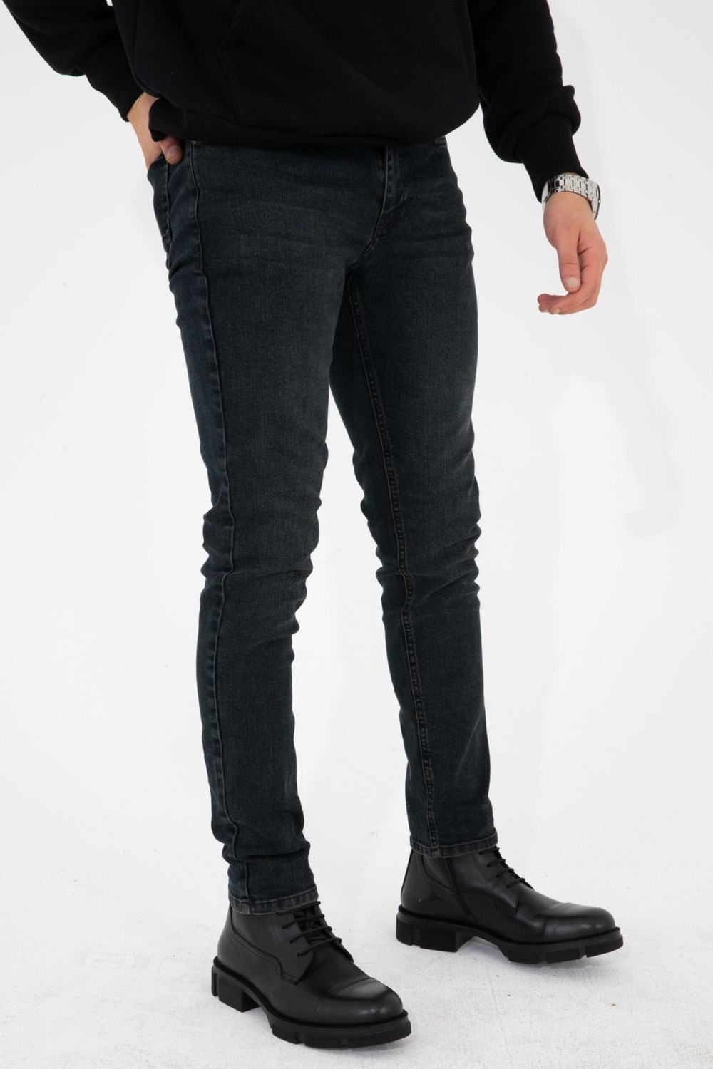 Hlt Jeans Erkek Taşlamalı Antrasit Slim Fit Likralı Esnek Jeans Kot Pantolon Hlthe001935 görsel 2