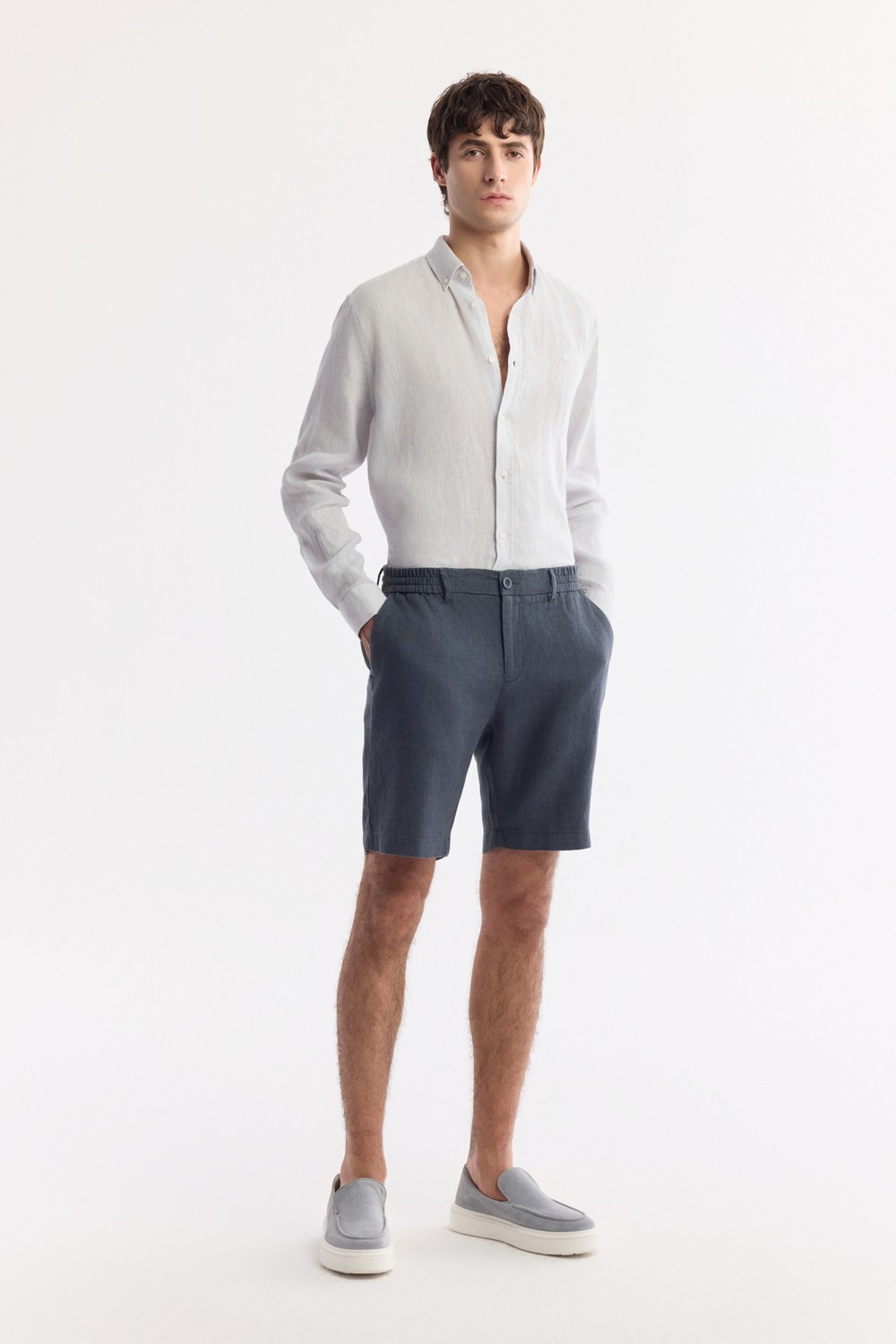 AVVA Erkek Antrasit Beli Lastikli %100 Keten Relaxed Fit Şort B003732