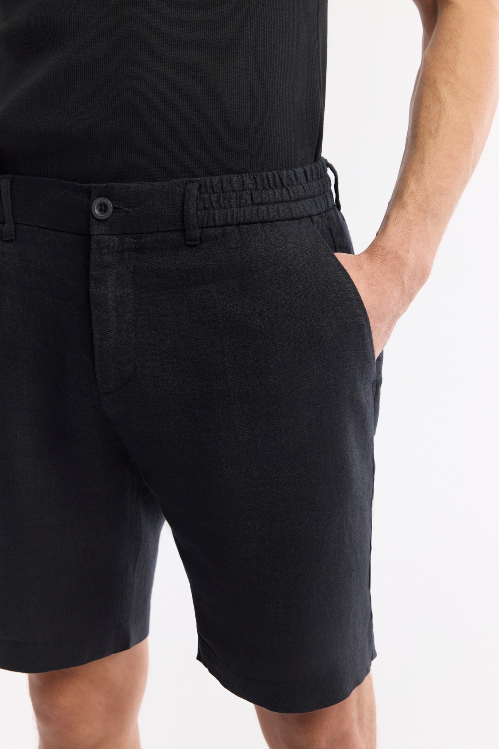 AVVA Erkek Antrasit Beli Lastikli %100 Keten Relaxed Fit Şort B003732 görsel 4