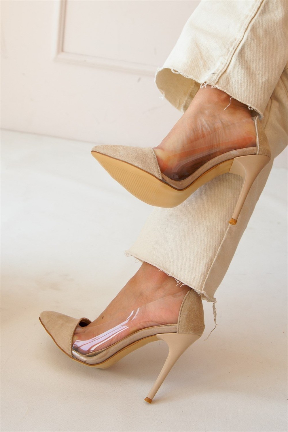 Shoetek Layla Stiletto Şeffaf Ten Süet görsel 2