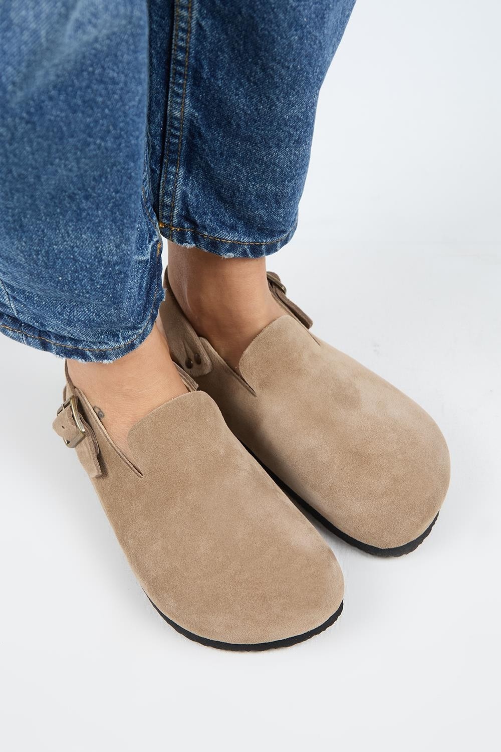 Manijero Holly 2 Kadın Vizon Hakiki Deri Kemerli Tokalı Sabo Sandalet Eva Taban görsel 2