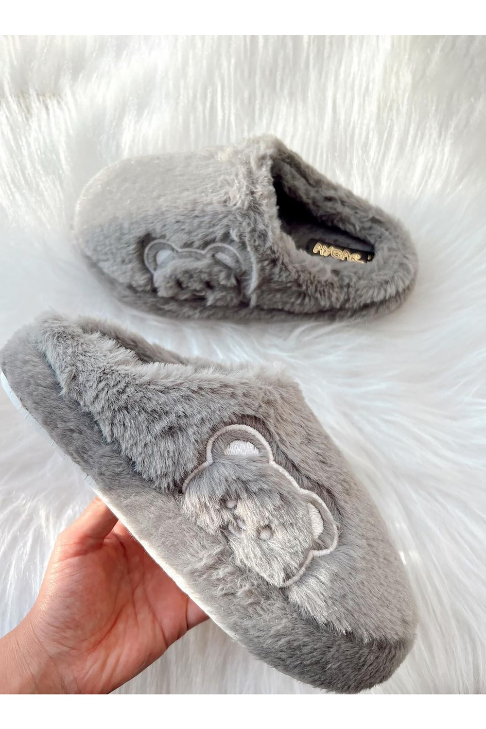 Stwenn 3’lü Avantajlı Paket Kışlık Peluş Ayıcık Desenli Sessiz Ortopedik Taban Çeyiz Misafir Ev Terliği Set görsel 2