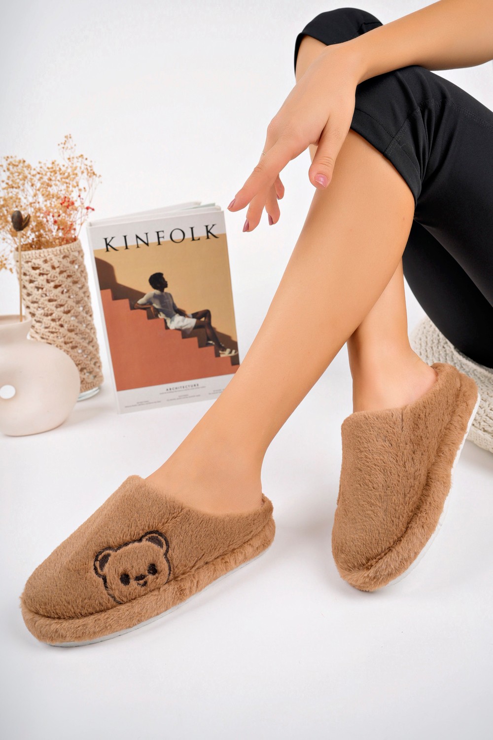 Stwenn 3’lü Avantajlı Paket Kışlık Peluş Ayıcık Desenli Sessiz Ortopedik Taban Çeyiz Misafir Ev Terliği Set