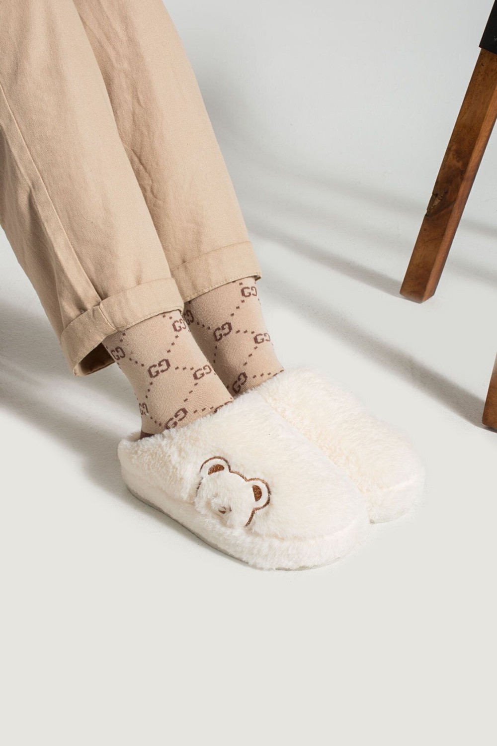 Stwenn 3’lü Avantajlı Paket Kışlık Peluş Ayıcık Desenli Sessiz Ortopedik Taban Çeyiz Misafir Ev Terliği Set görsel 7
