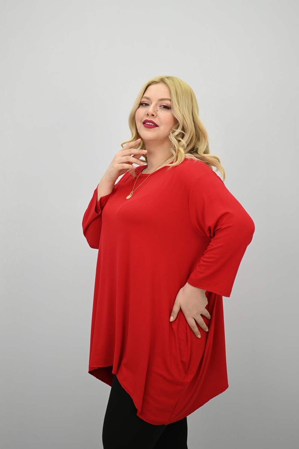 Moda Xlarge Kadın Büyük Beden Truvakar Kol Asimetrik Kesim Tunik 1964-25