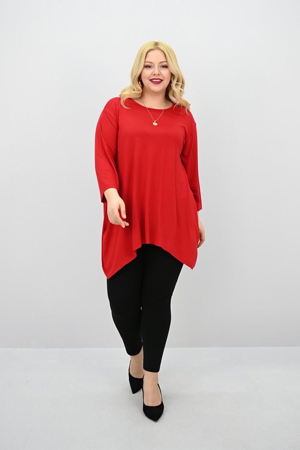 Moda Xlarge Kadın Büyük Beden Truvakar Kol Asimetrik Kesim Tunik 1964-25 görsel 4