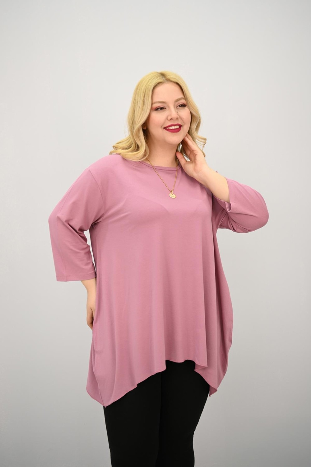 Moda Xlarge Kadın Büyük Beden Truvakar Kol Asimetrik Kesim Tunik 1964-25 görsel 7