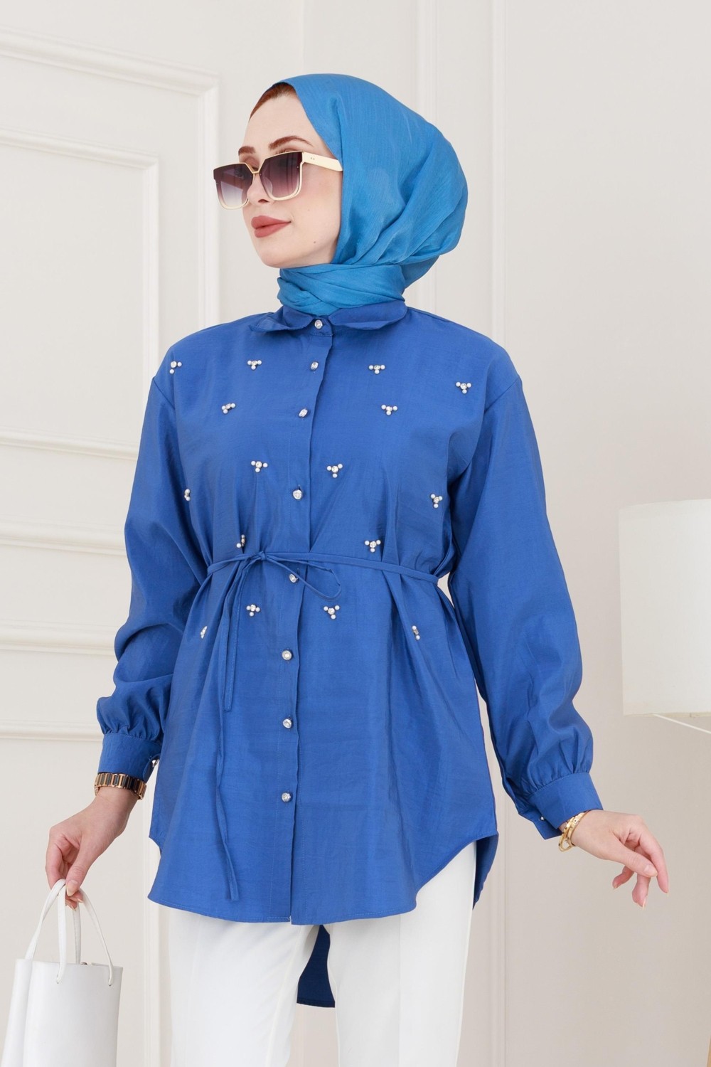 Sevitli Monako Yaka Taşlı Tunik-Bordo görsel 4