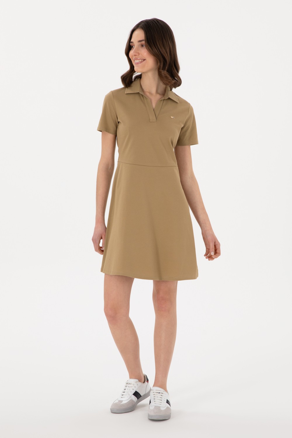 U.S. Polo Assn. Kadın Haki Polo Yaka Mini Boy Örme Elbise 50305854-VR027 görsel 4