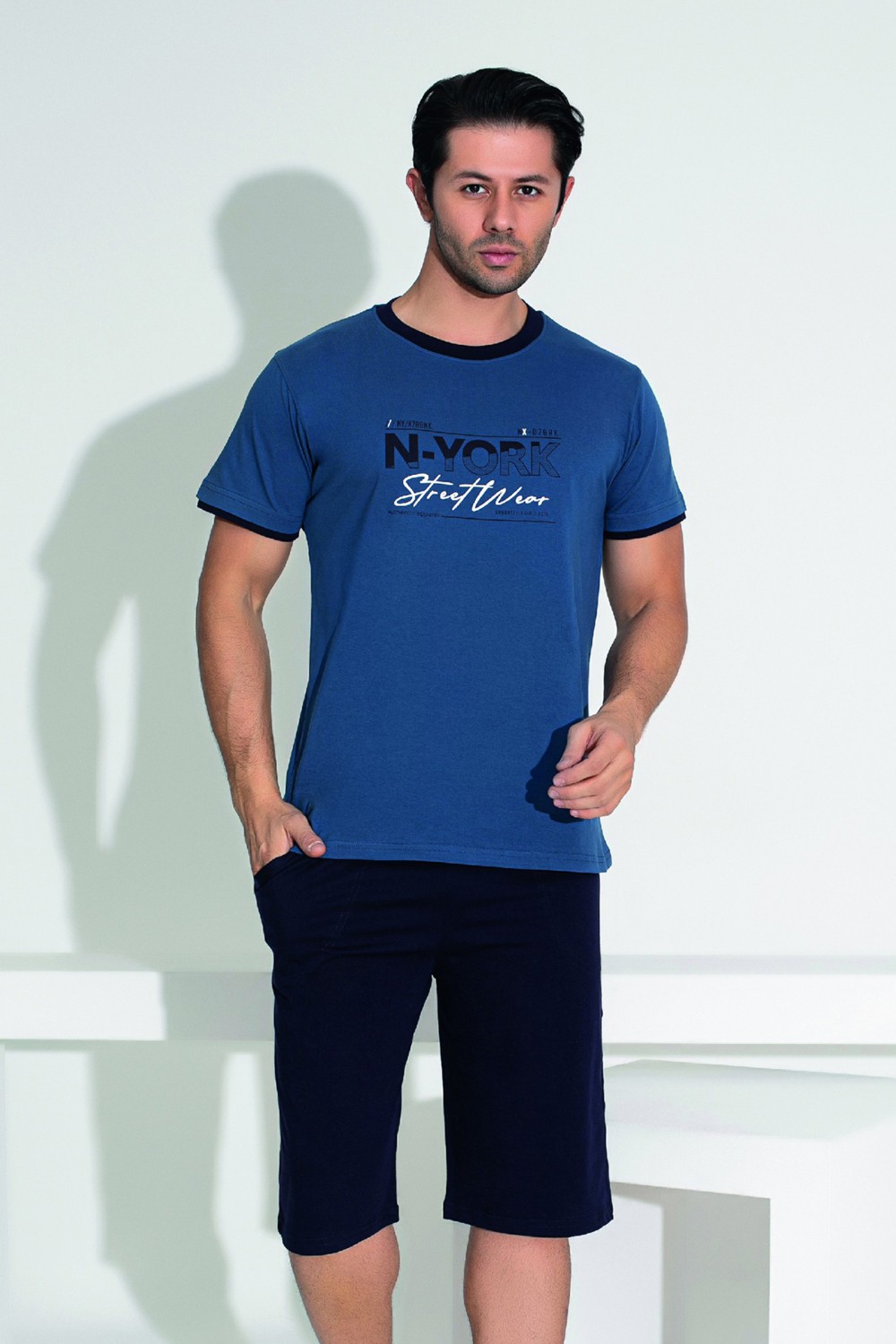 Remsa Erkek Şort Tshirt Pijama Takımı 25258 Lacivert