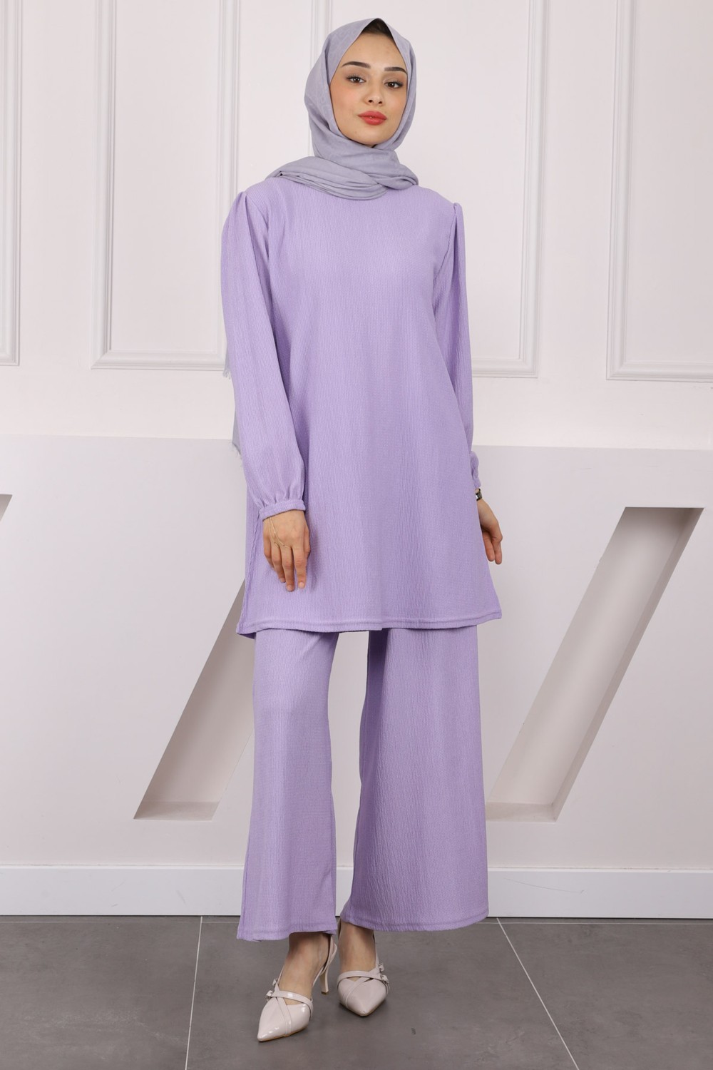 İmaj Butik Kadın Çağla Renkli Tunik Pantolonlu Takım Dokuma Kumaş ile Modern Stil Sunuyor görsel 6