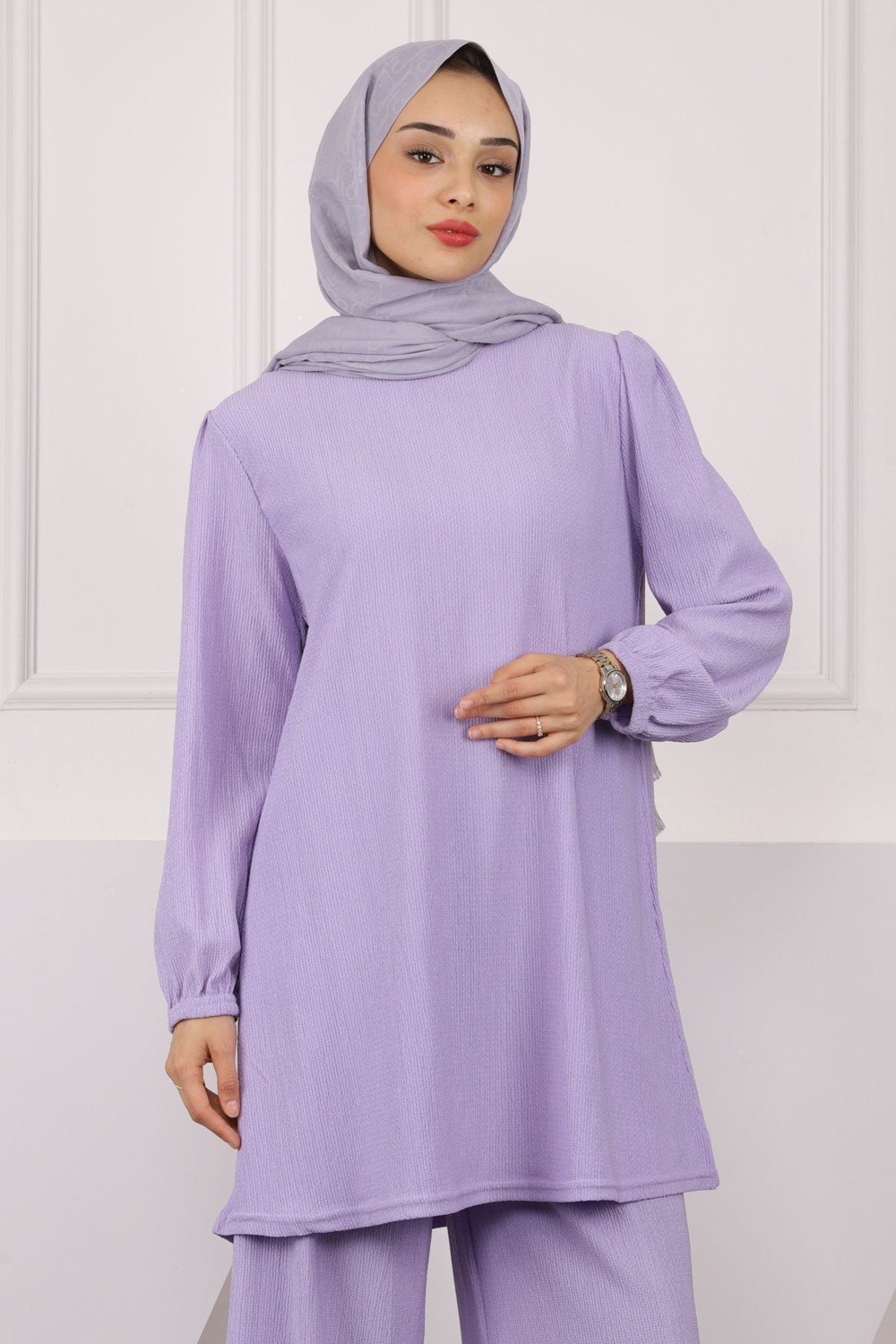 İmaj Butik Kadın Çağla Renkli Tunik Pantolonlu Takım Dokuma Kumaş ile Modern Stil Sunuyor görsel 8