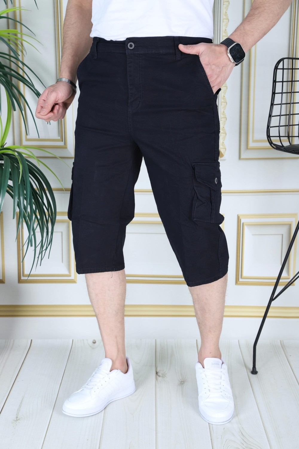 PHANTOM JEANS Haki Erkek Regular Fit Rahat Kesim Kapri Likralı Gabardin Diz Altı Kargo Cepli Bermuda Kapri