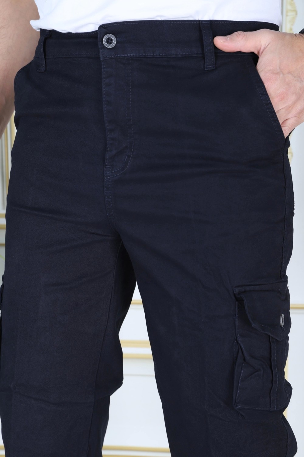 PHANTOM JEANS Haki Erkek Regular Fit Rahat Kesim Kapri Likralı Gabardin Diz Altı Kargo Cepli Bermuda Kapri görsel 4