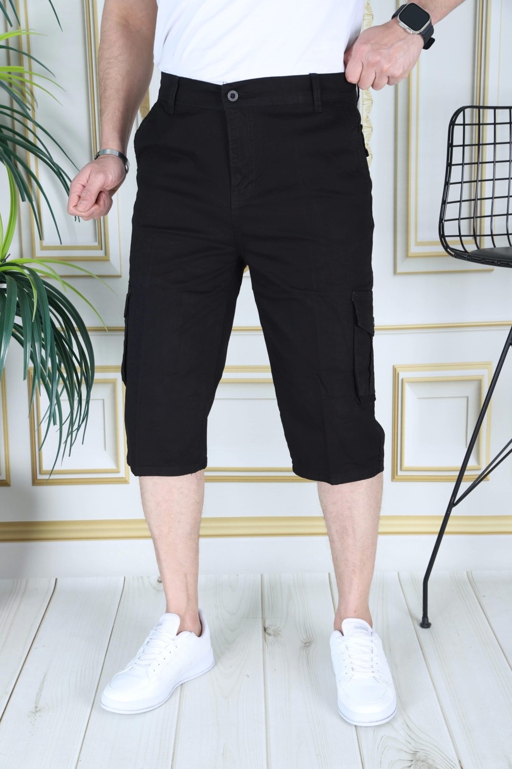 PHANTOM JEANS Haki Erkek Regular Fit Rahat Kesim Kapri Likralı Gabardin Diz Altı Kargo Cepli Bermuda Kapri