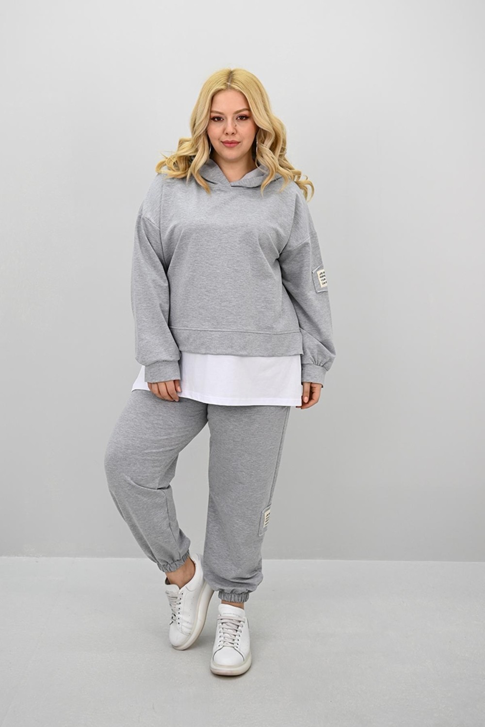 Moda Xlarge Kadın Büyük Beden Uzun Kollu Kapüşonlu Lastik Paça Eşofman Takımı 8180-25
