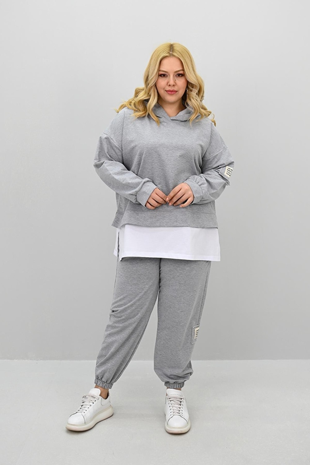 Moda Xlarge Kadın Büyük Beden Uzun Kollu Kapüşonlu Lastik Paça Eşofman Takımı 8180-25 görsel 3