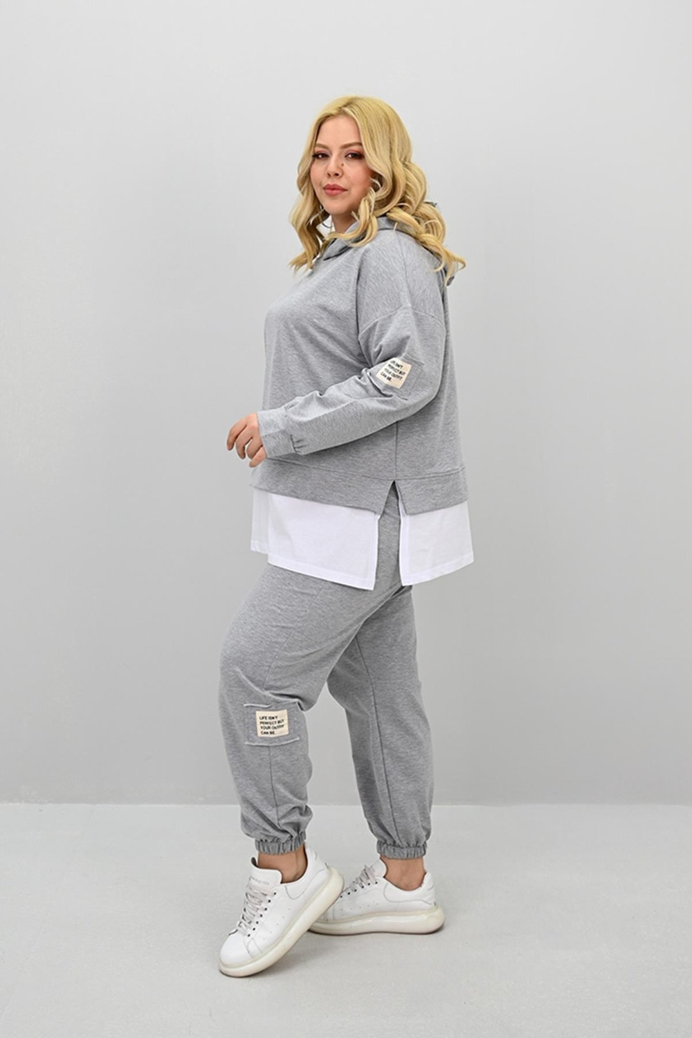 Moda Xlarge Kadın Büyük Beden Uzun Kollu Kapüşonlu Lastik Paça Eşofman Takımı 8180-25 görsel 4