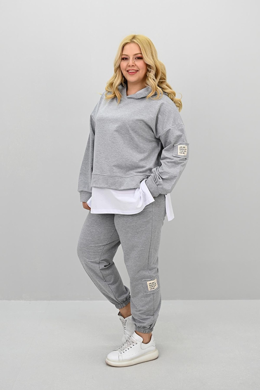 Moda Xlarge Kadın Büyük Beden Uzun Kollu Kapüşonlu Lastik Paça Eşofman Takımı 8180-25 görsel 5