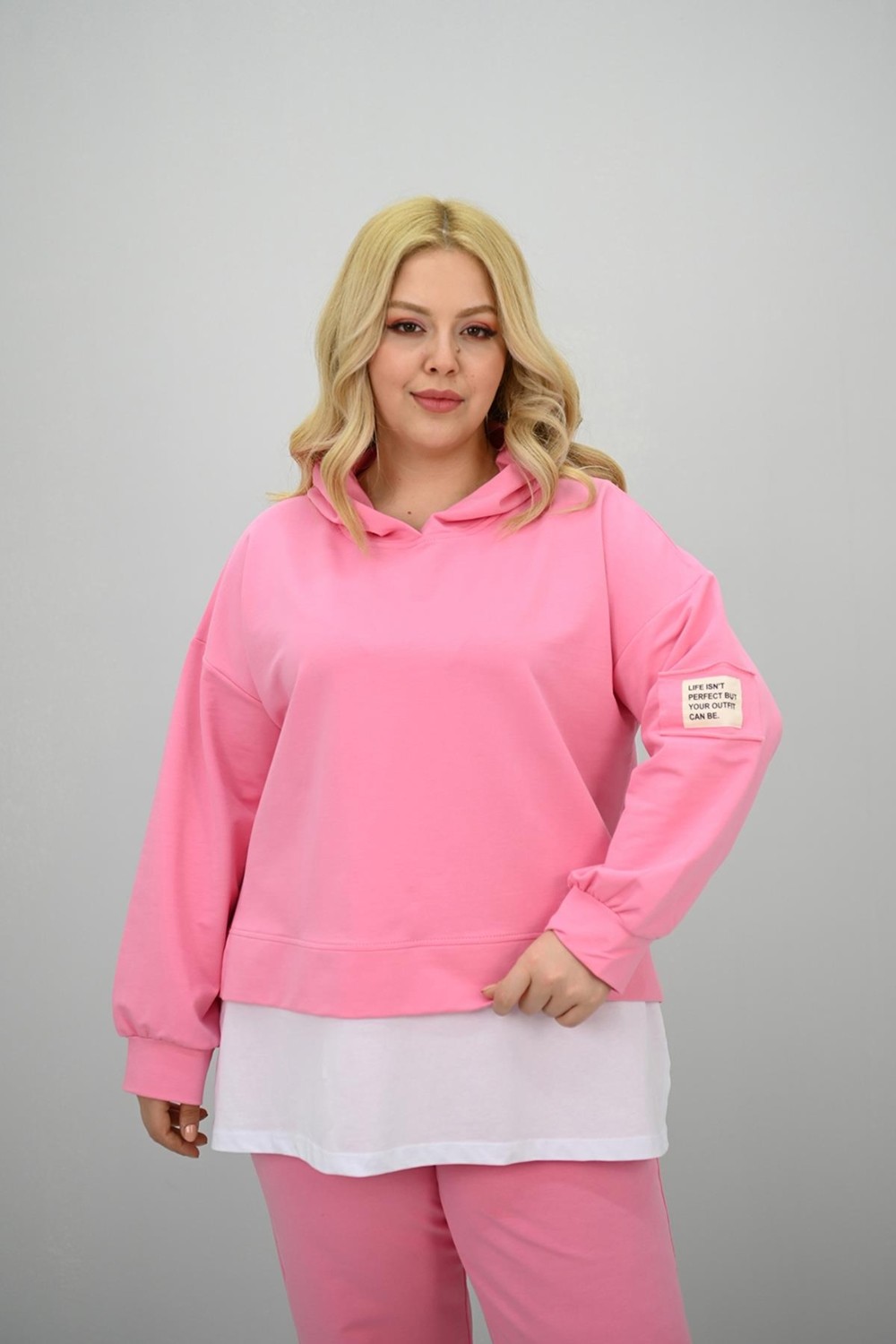 Moda Xlarge Kadın Büyük Beden Uzun Kollu Kapüşonlu Lastik Paça Eşofman Takımı 8180-25 görsel 7