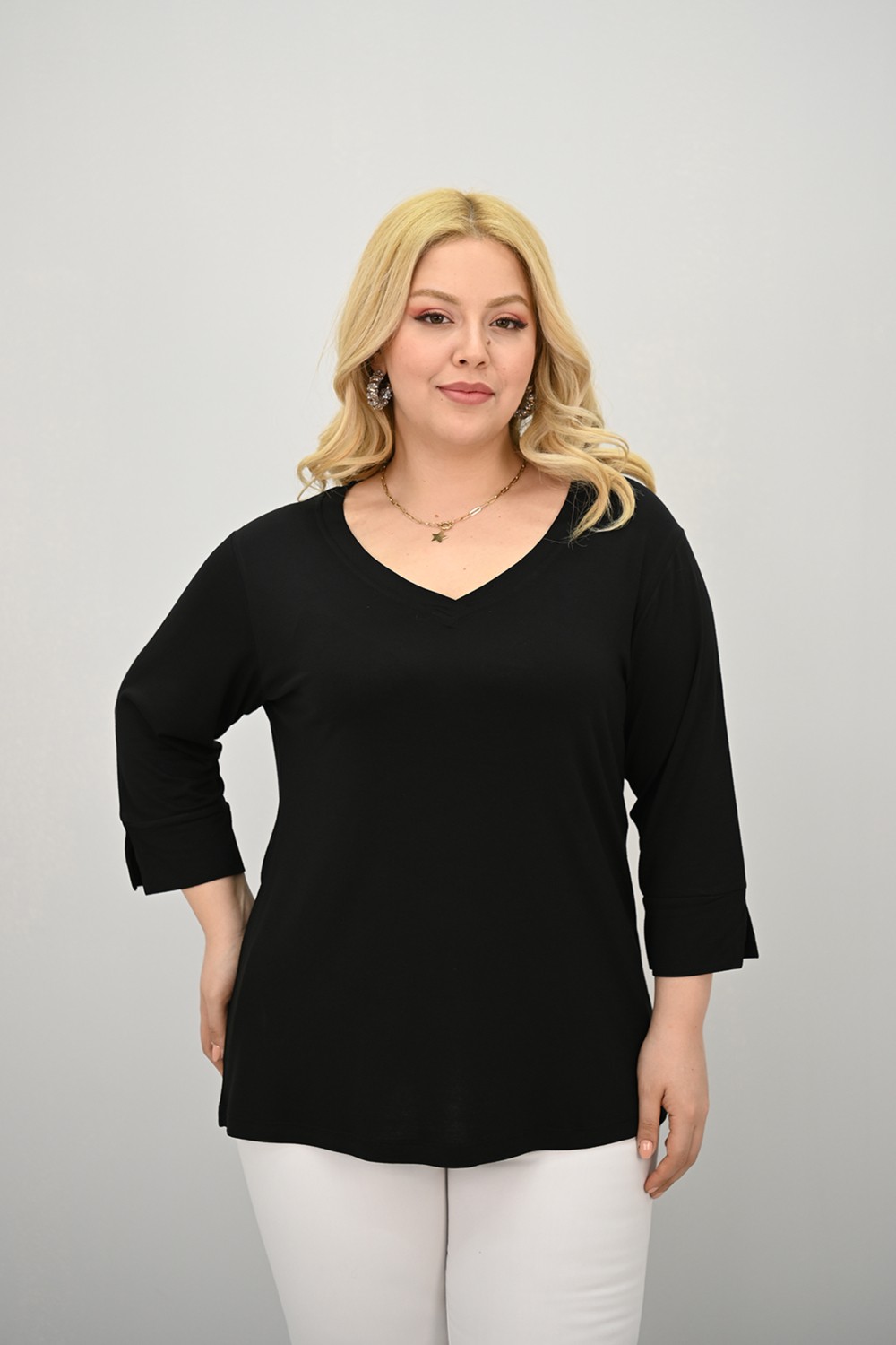 Koza Butik Kadın V Yaka Bantlı Bluz 40-50 Beden Aralığında Modern Kırmızı Renk