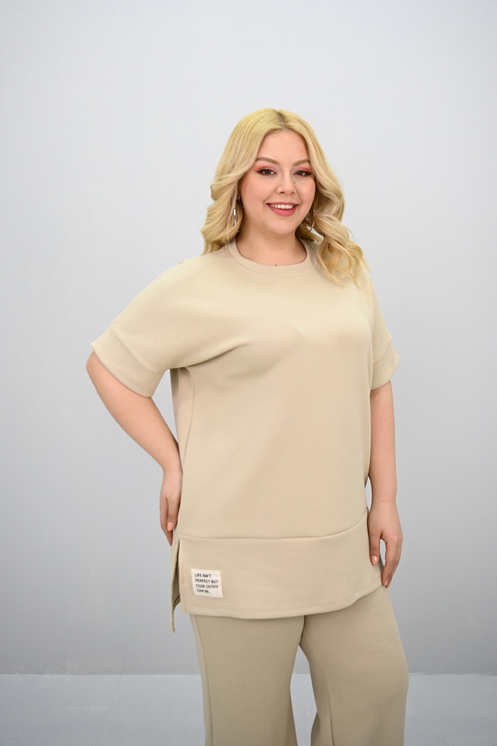 Koza Butik Kadın Büyük Beden Modal Kumaş Kısa Kollu Bol Paça Eşofman Takımı 8184-25 görsel 5