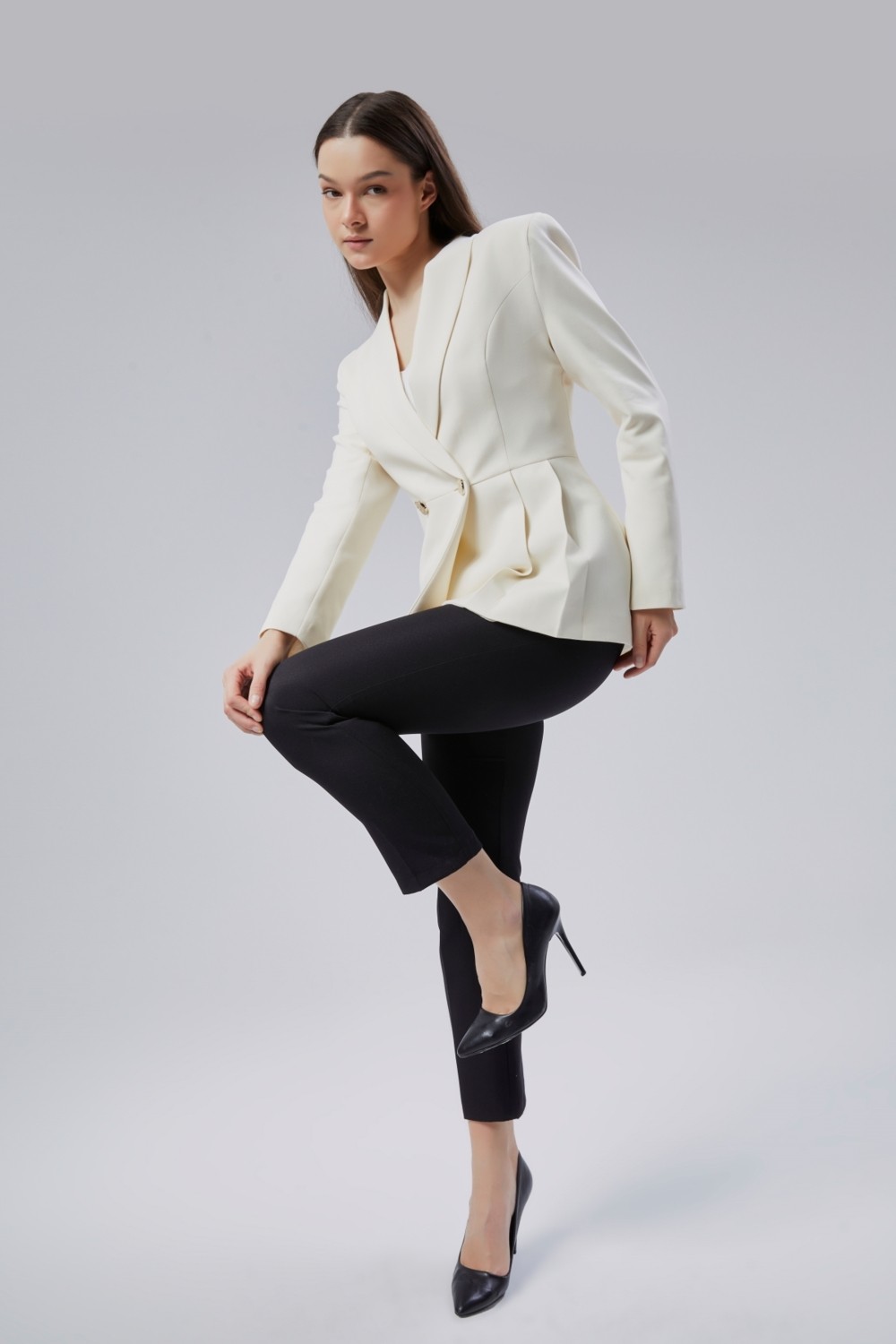 Bolivente Ekru Regular Fit Pile Detaylı Blazer Ceket