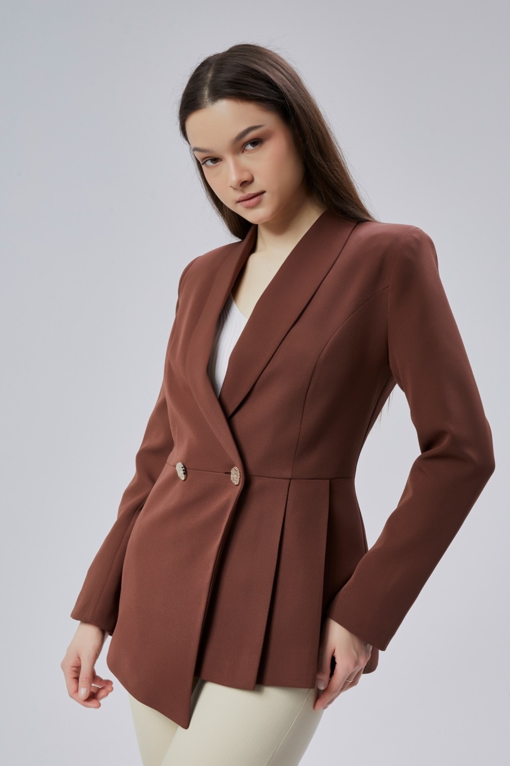 Bolivente Ekru Regular Fit Pile Detaylı Blazer Ceket