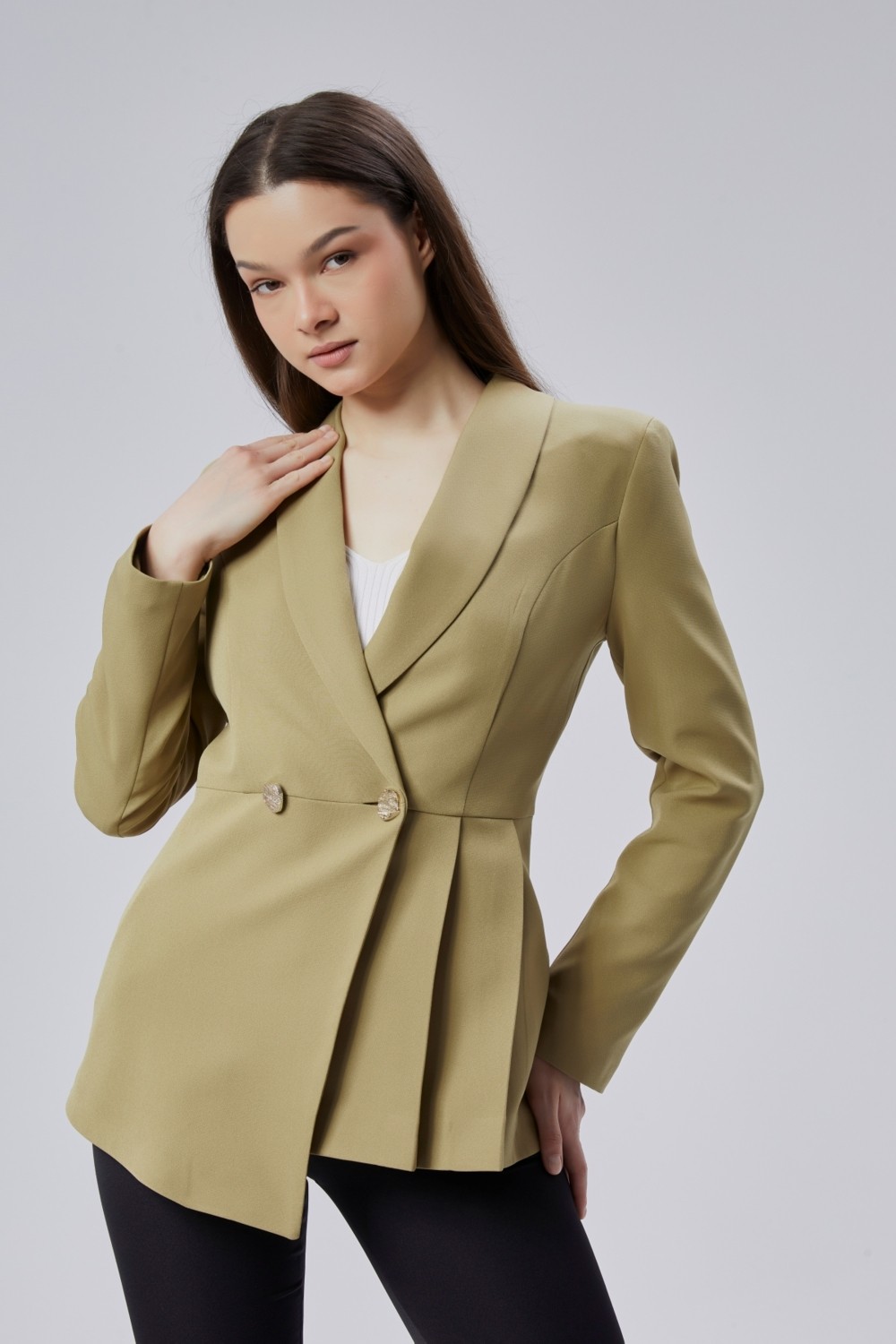 Bolivente Ekru Regular Fit Pile Detaylı Blazer Ceket