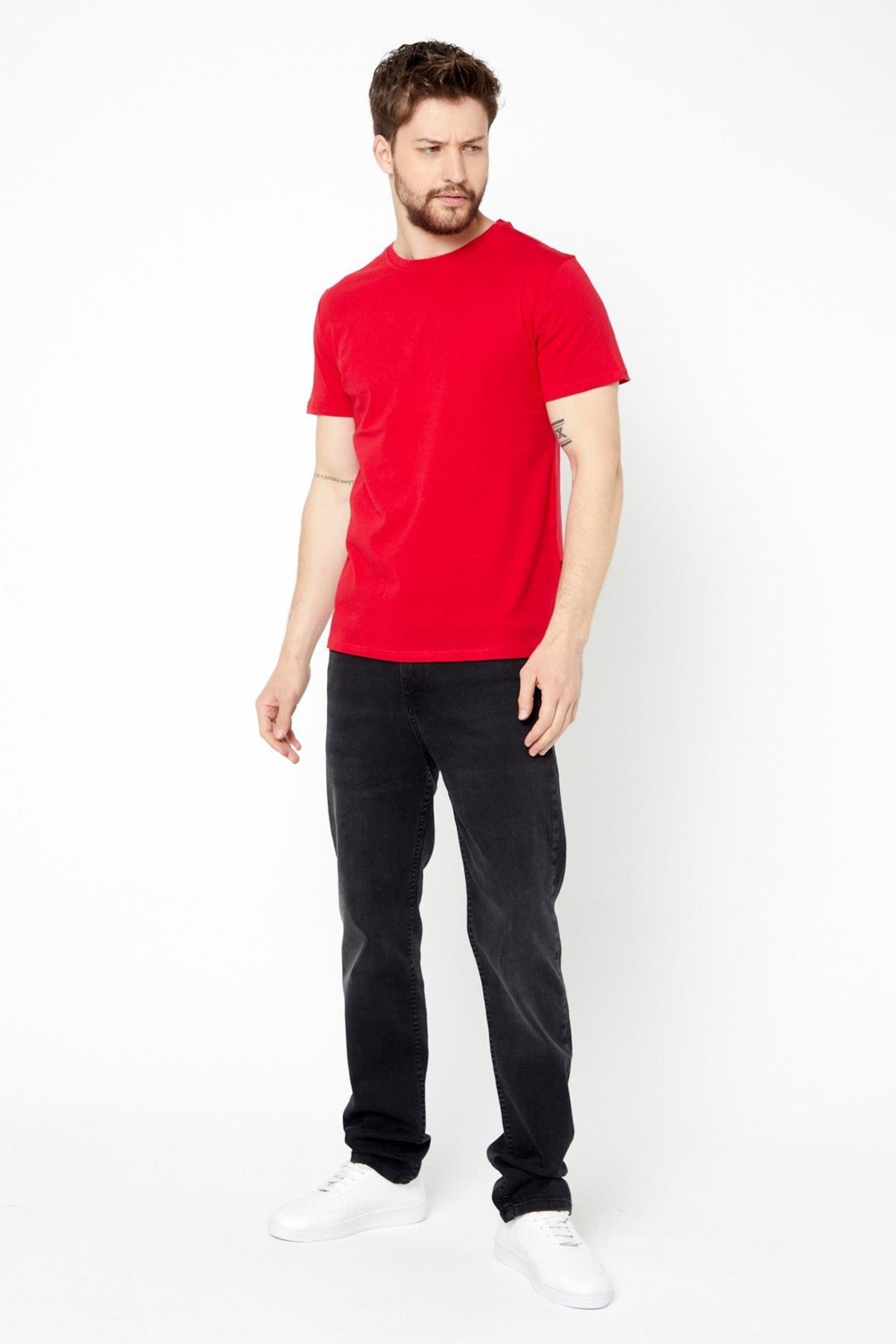 Mmetalic Erkek Siyah T- Shirt Regular Fit Rahat Kesim Bisiklet Yaka Basic Tişört