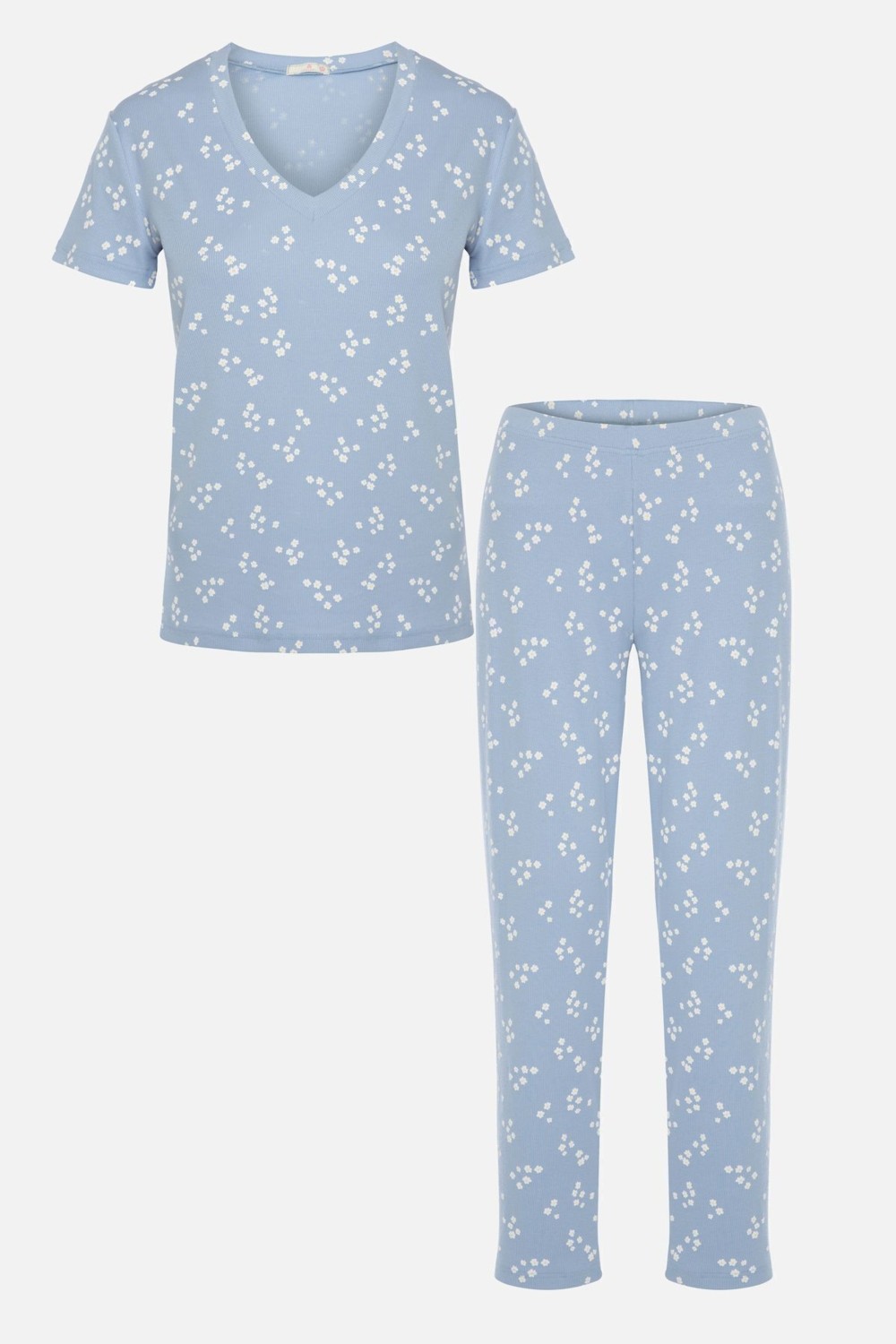 Koza İç Giyim Kadın Bebe Mavisi Kısa Kollu Pamuklu Fitilli Kaşkorse Pijama Takımı Rahat Tasarım görsel 5