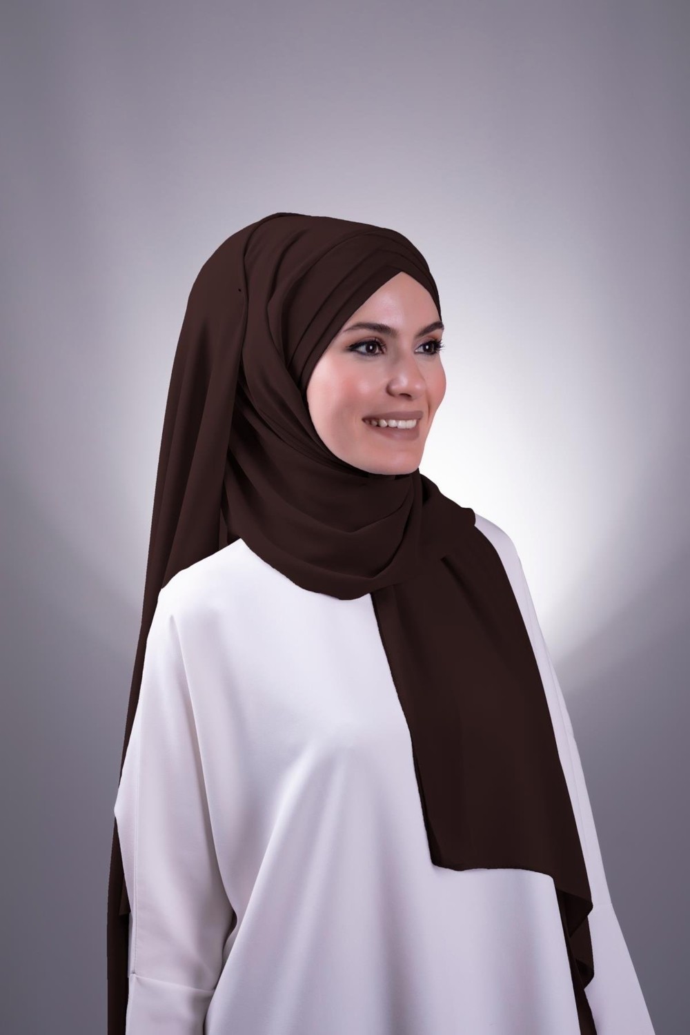 Hürrem Bone Kahve Arkadan Bağlamalı Şal Şifon Çapraz Üç Bantlı 1457_14