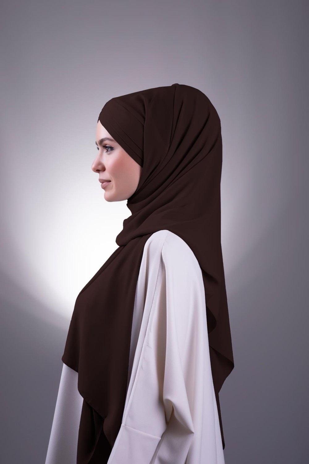 Hürrem Bone Kahve Arkadan Bağlamalı Şal Şifon Çapraz Üç Bantlı 1457_14 görsel 2