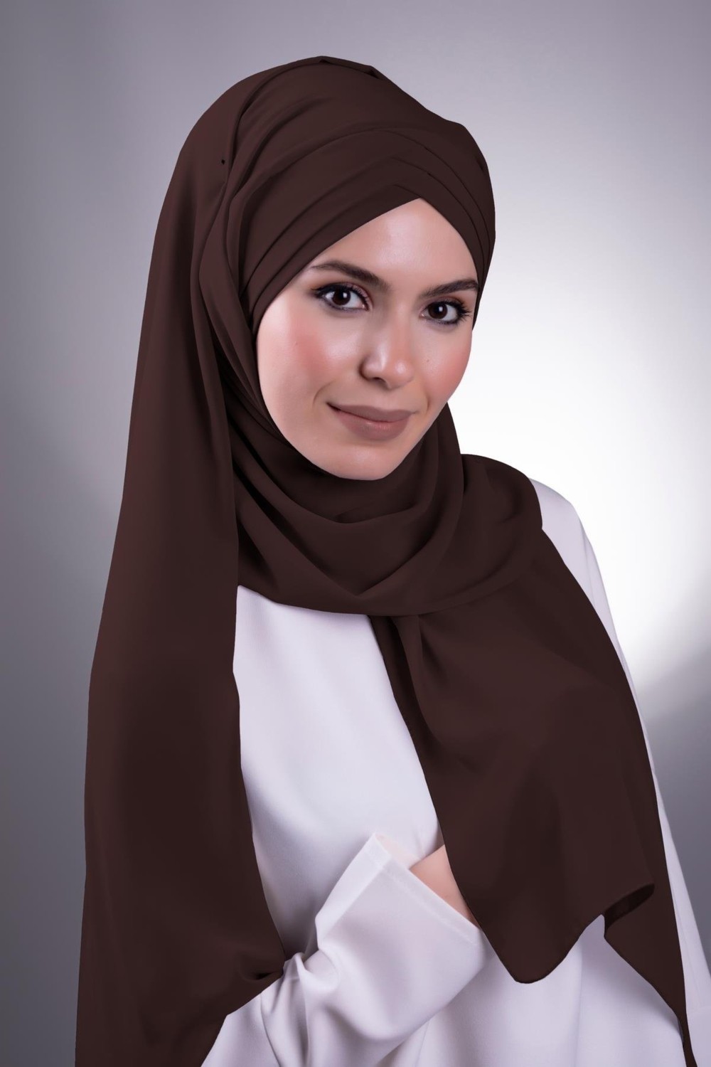 Hürrem Bone Kahve Arkadan Bağlamalı Şal Şifon Çapraz Üç Bantlı 1457_14 görsel 4