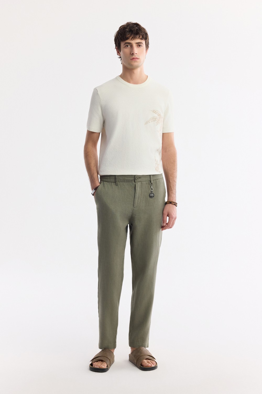 AVVA Erkek Siyah Beli Lastikli %100 Keten Relaxed Fit Pantolon B003032