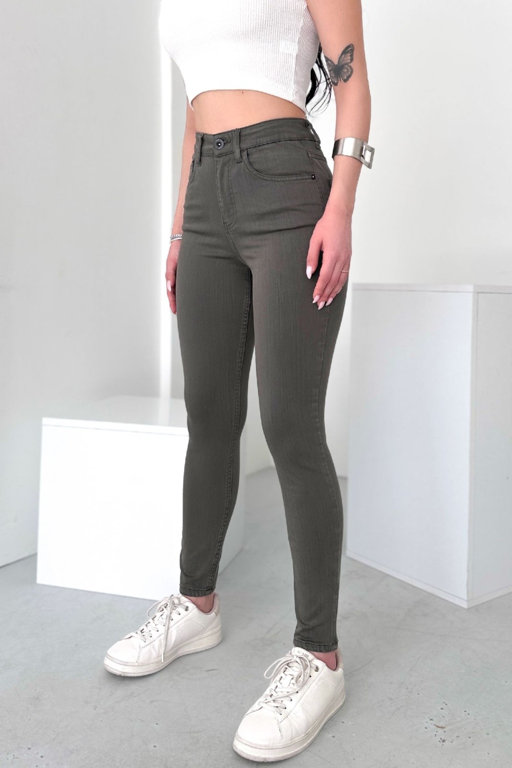 Hlt Jeans Kadın Açık Haki Süper Skinny Fit Esnek Likralı Yüksek Bel Jean Kot Pantolon JENNİE-2009 görsel 3