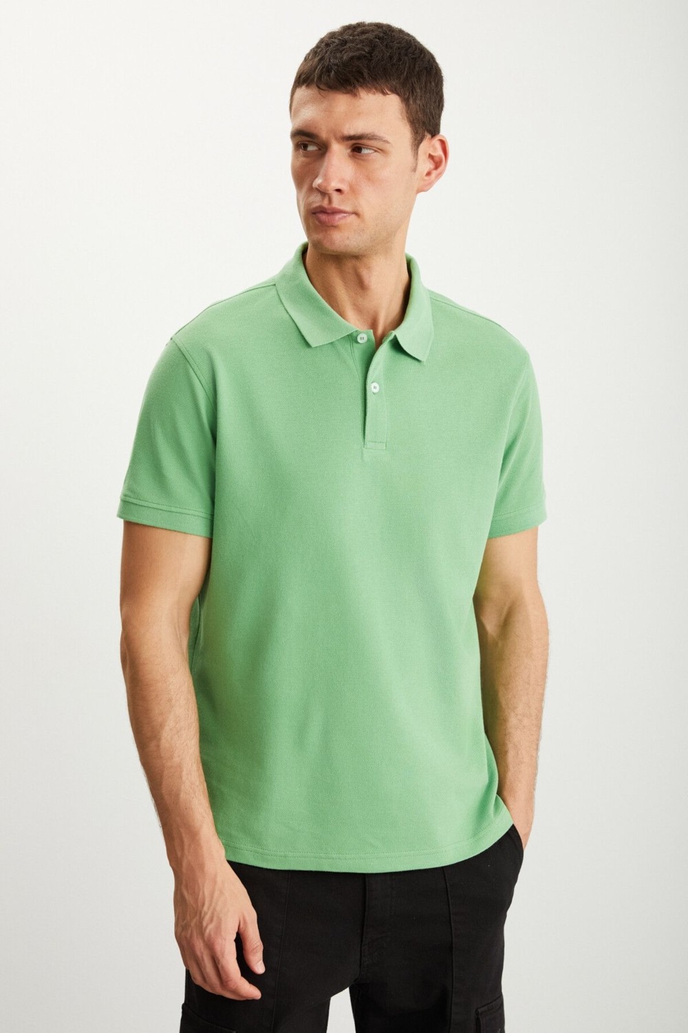 Grimelange Tarnex Erkek %100 Pamuk Kısa Kollu Regular Fit Yeşil Polo Yaka T-shirt görsel 6