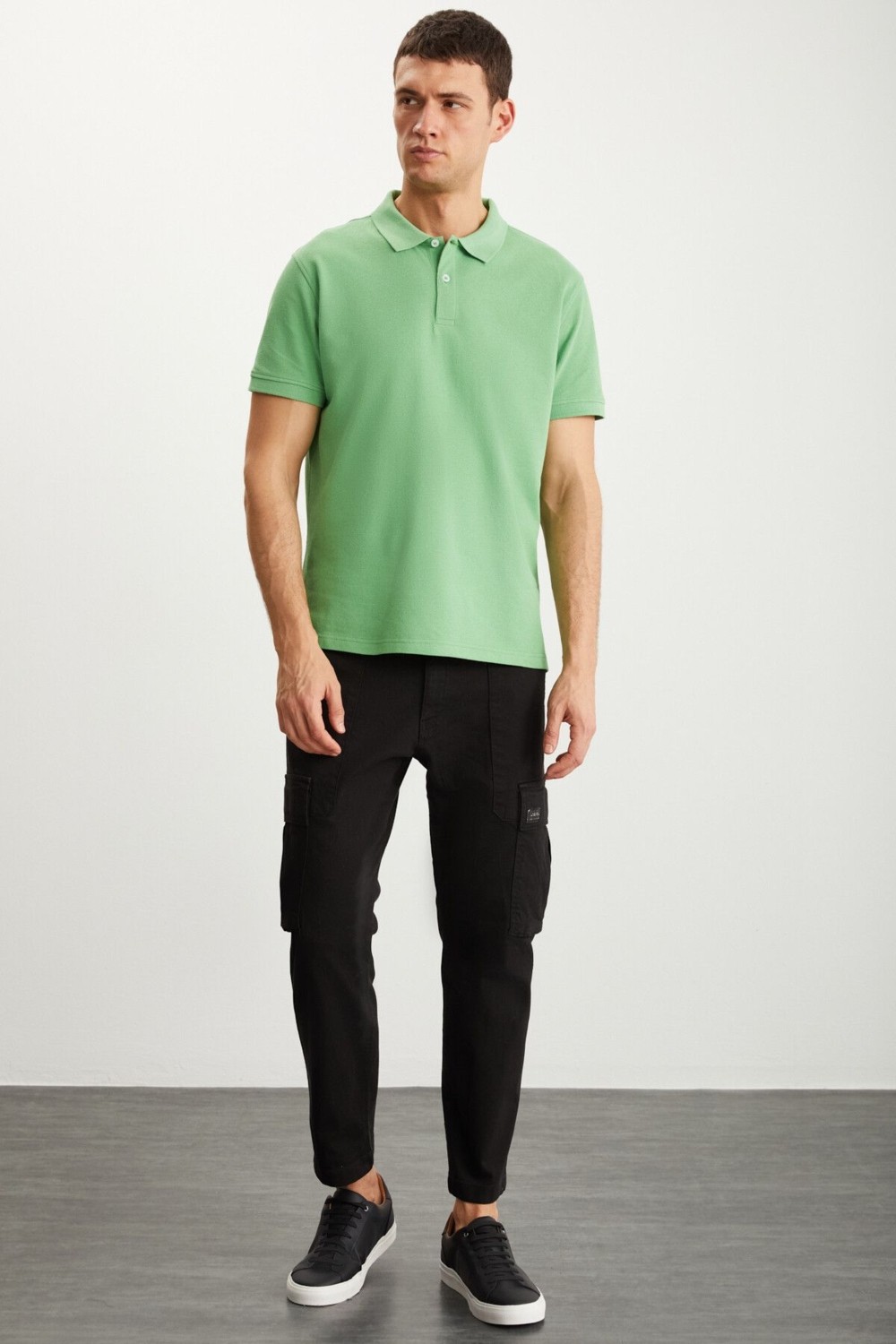 Grimelange Tarnex Erkek %100 Pamuk Kısa Kollu Regular Fit Yeşil Polo Yaka T-shirt görsel 7