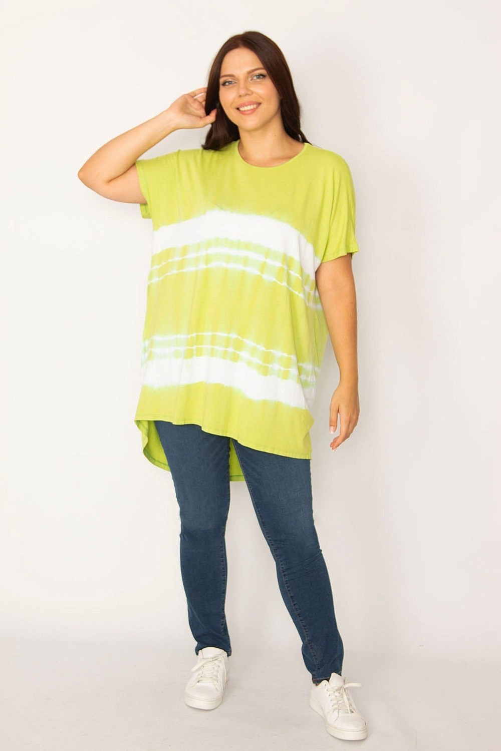 Şans Kadın Yeşil Batik Desenli Rahat Kesim Tunik 65N34201