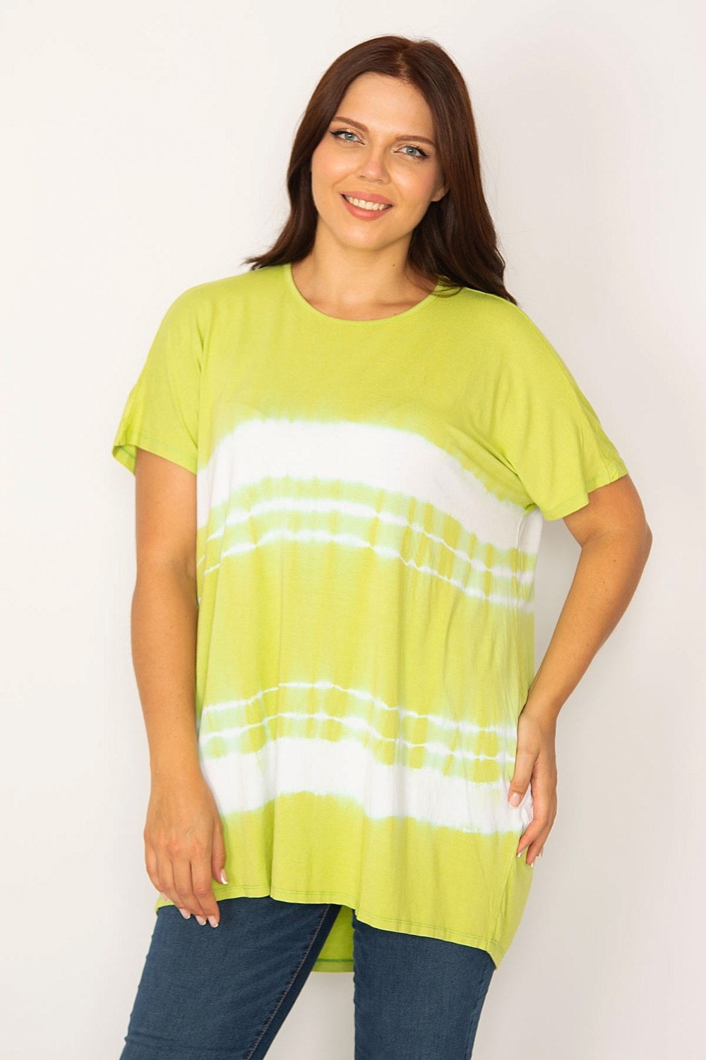 Şans Kadın Yeşil Batik Desenli Rahat Kesim Tunik 65N34201 görsel 2