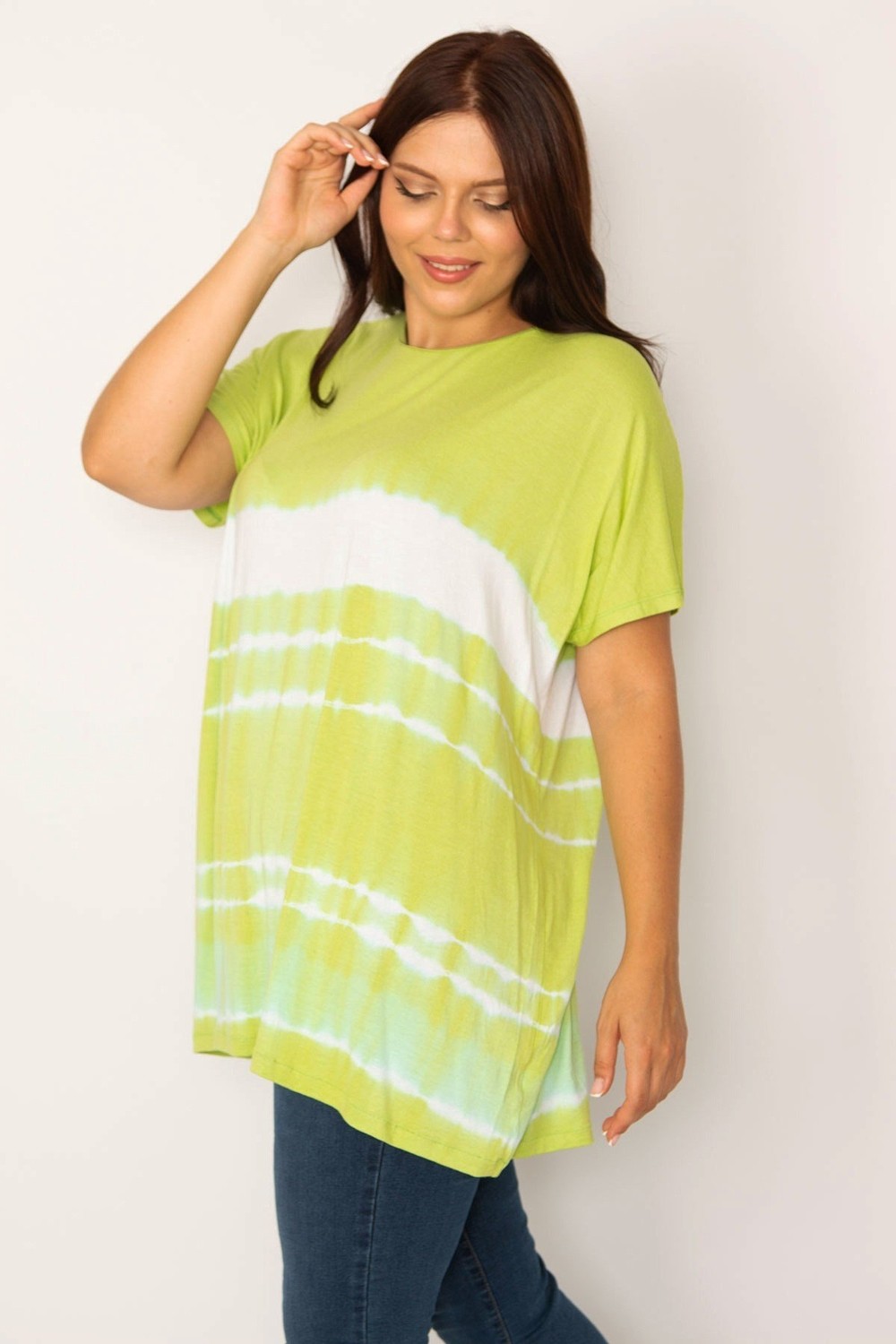 Şans Kadın Yeşil Batik Desenli Rahat Kesim Tunik 65N34204