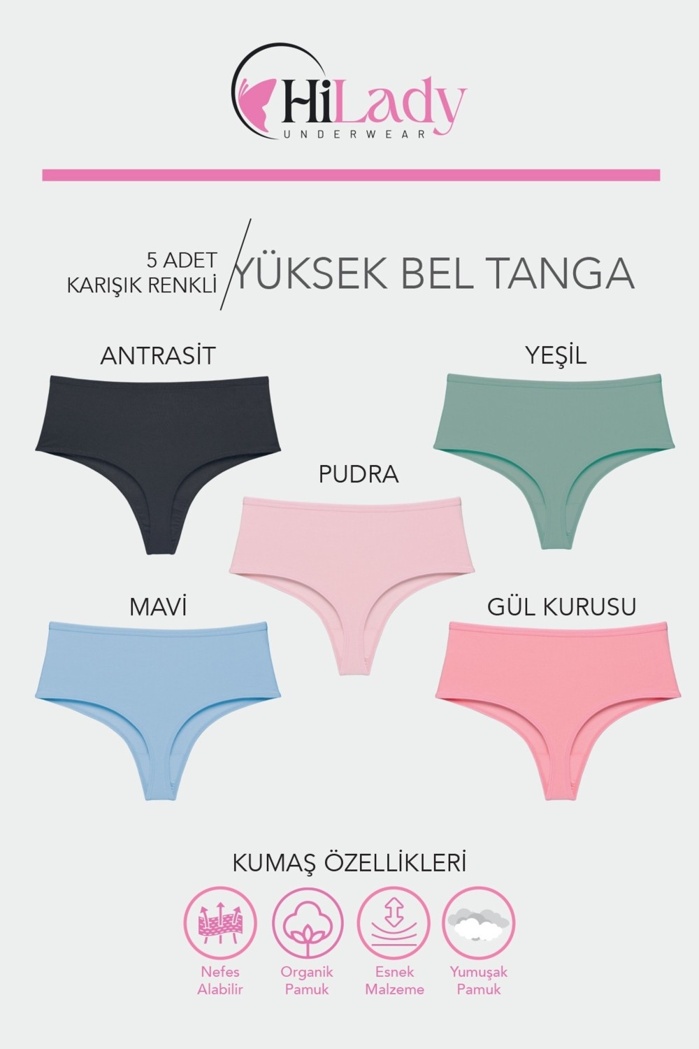 Hilady Kadın Tanga, Yüksek Bel Tanga, String Tanga Açık Soft Pamuklu Esnek görsel 5