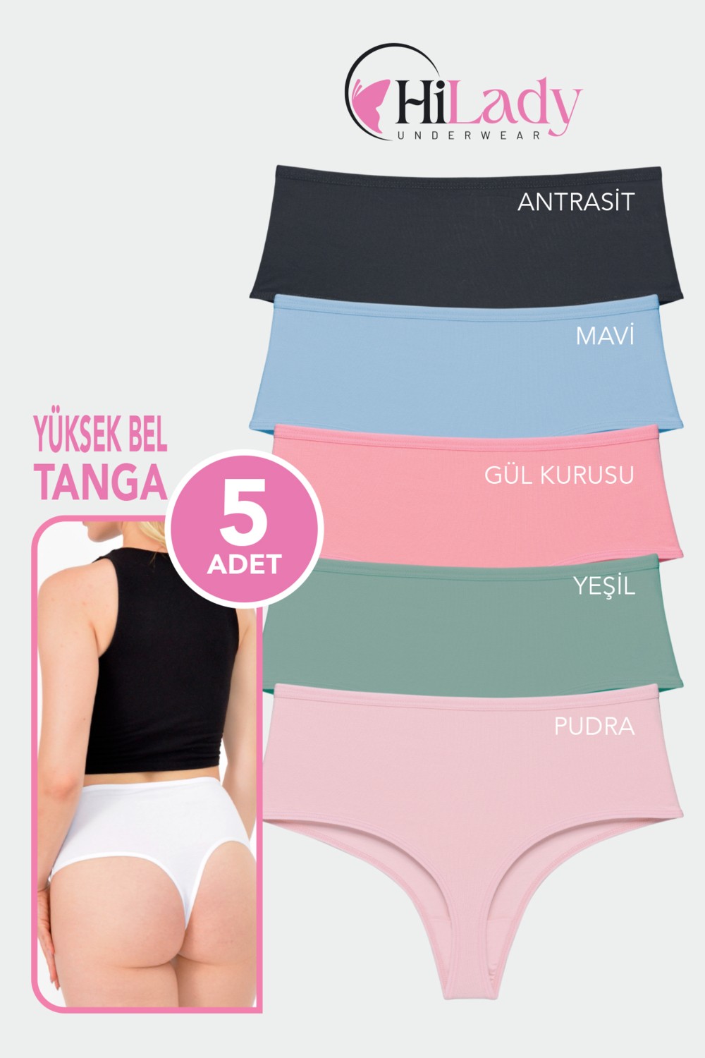 Hilady Kadın Tanga, Yüksek Bel Tanga, String Tanga Açık Soft Pamuklu Esnek görsel 4