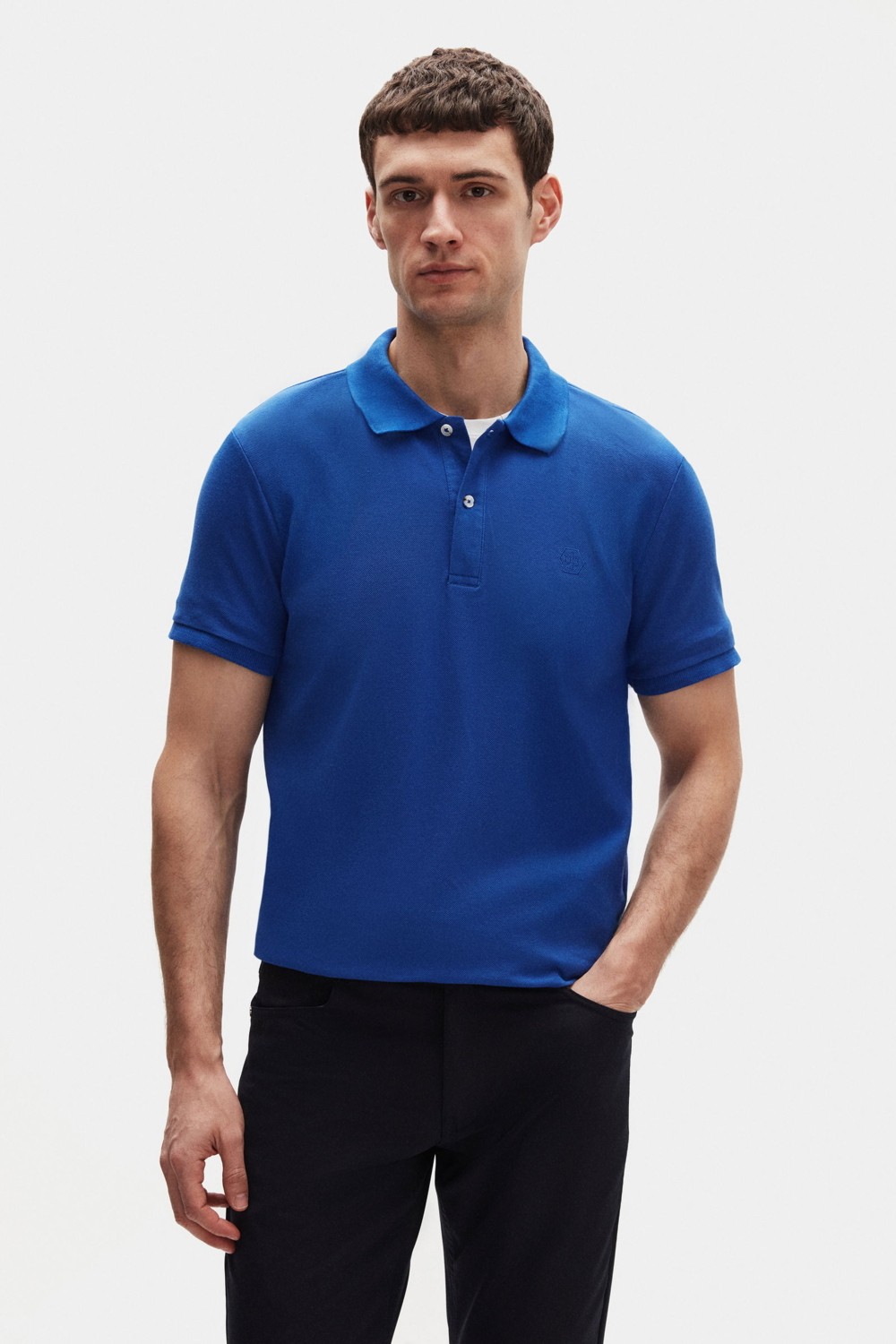 D'S Damat Regular Fit Lacivert Pike Dokulu %100 Pamuk Kıvrılmaz Polo Yaka Nakışlı T-shirt 4HC14ORT51000
