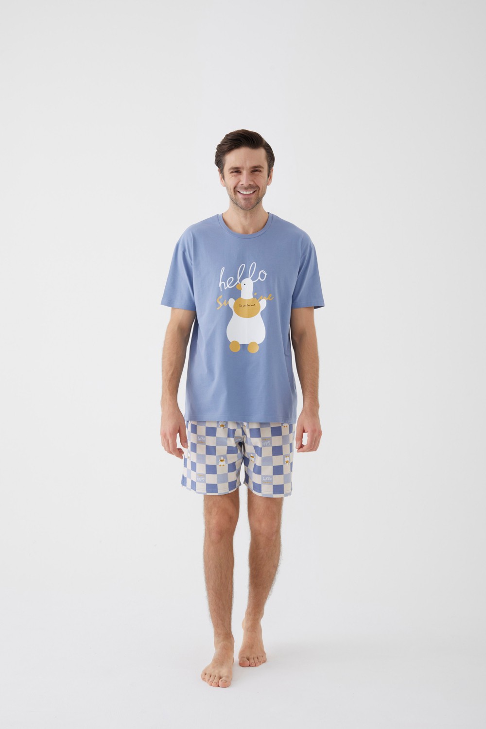 Koza İç Giyim Erkek Pamuklu Füme Baskılı Cepli Şort Pijama Takımı Modern Tasarım ve Rahatlık