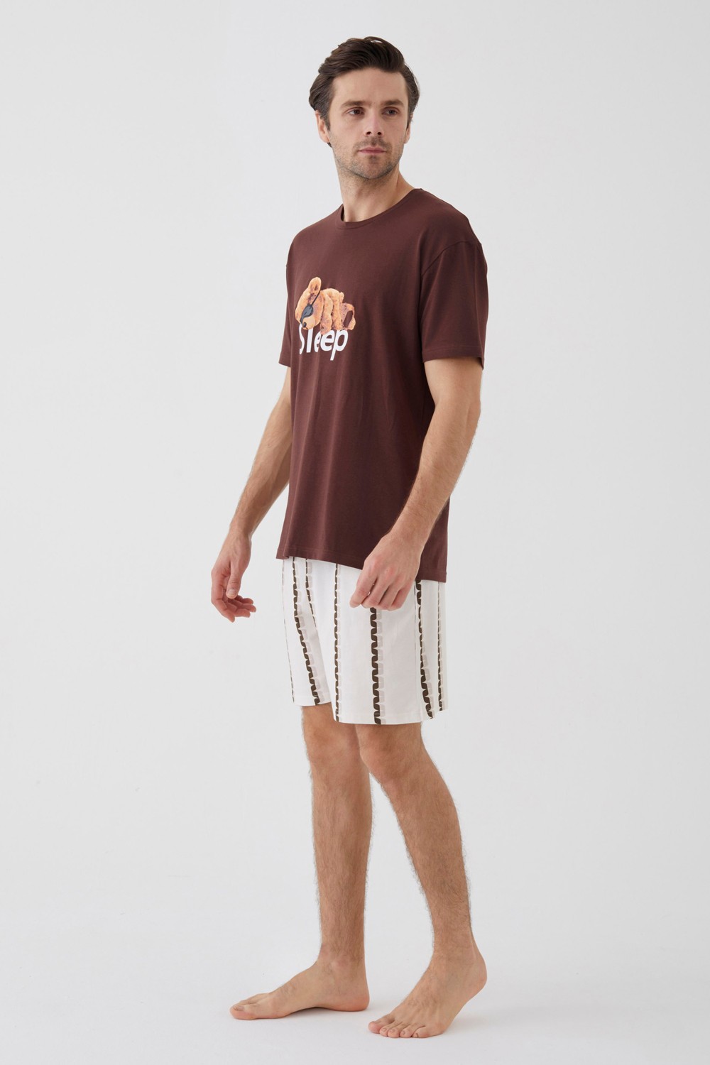 Koza İç Giyim Erkek Kısa Kollu Pamuklu Ayıcık Desenli Şortlu Pijama Takımı görsel 2