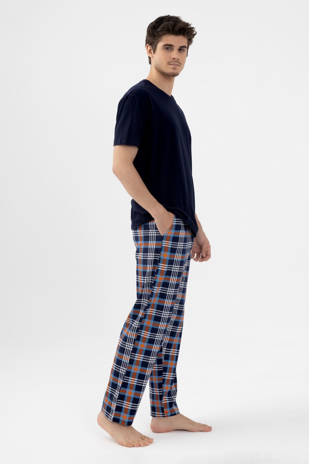 Koza İç Giyim Erkek Kısa Kollu Ekose Desenli Pamuklu Pijama Takımı