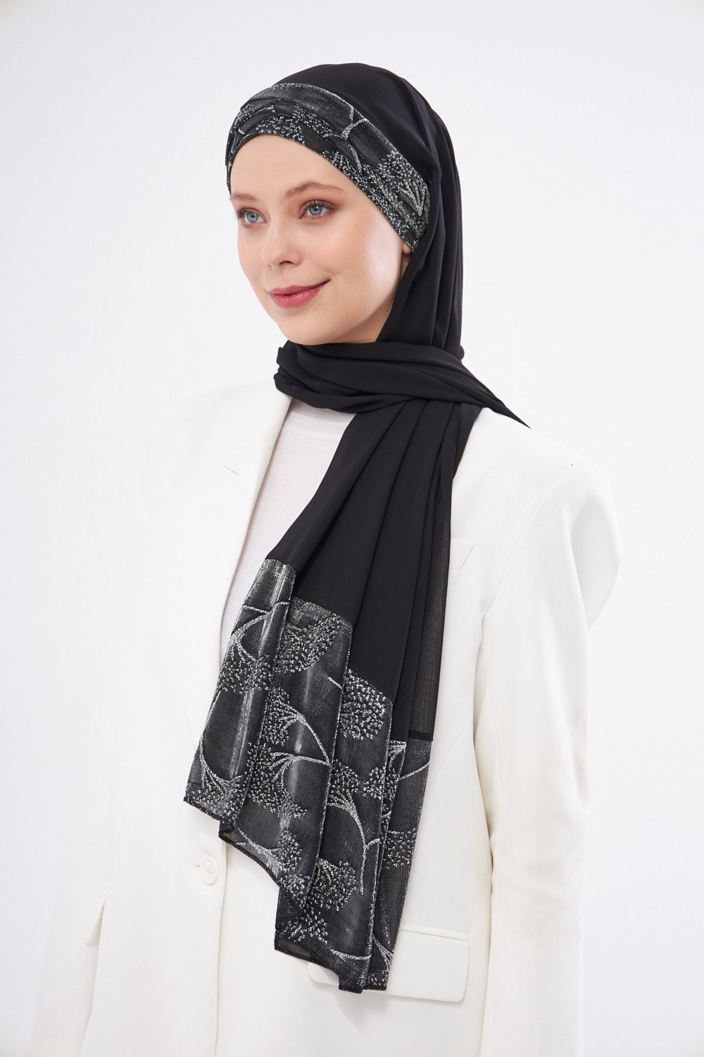 Hürrem Bone Bordo Çapraz Arkadan Bağlamalı Şal Şifon Çiçek Desenli 2330_16