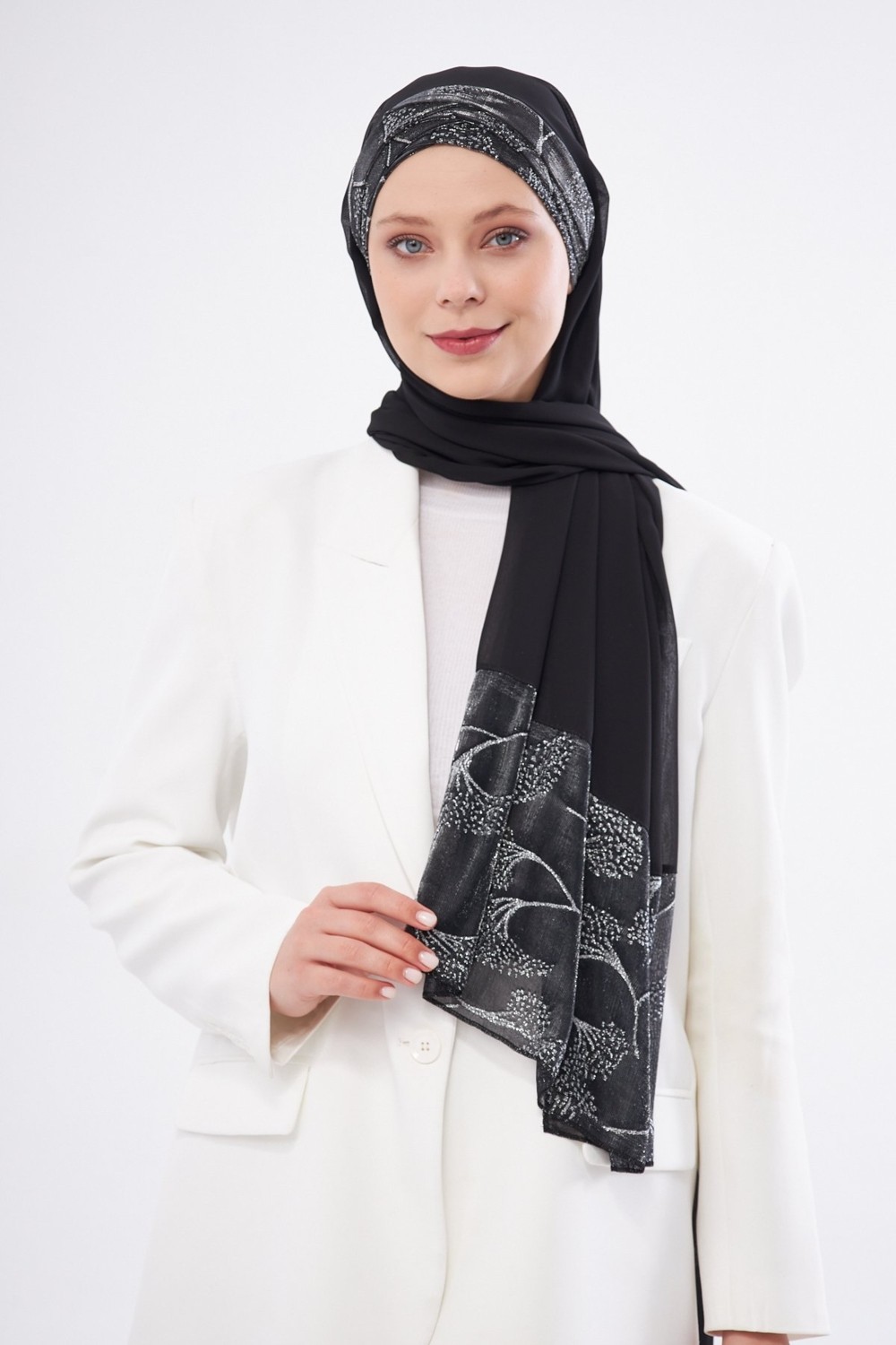 Hürrem Bone Bordo Çapraz Arkadan Bağlamalı Şal Şifon Çiçek Desenli 2330_16 görsel 2